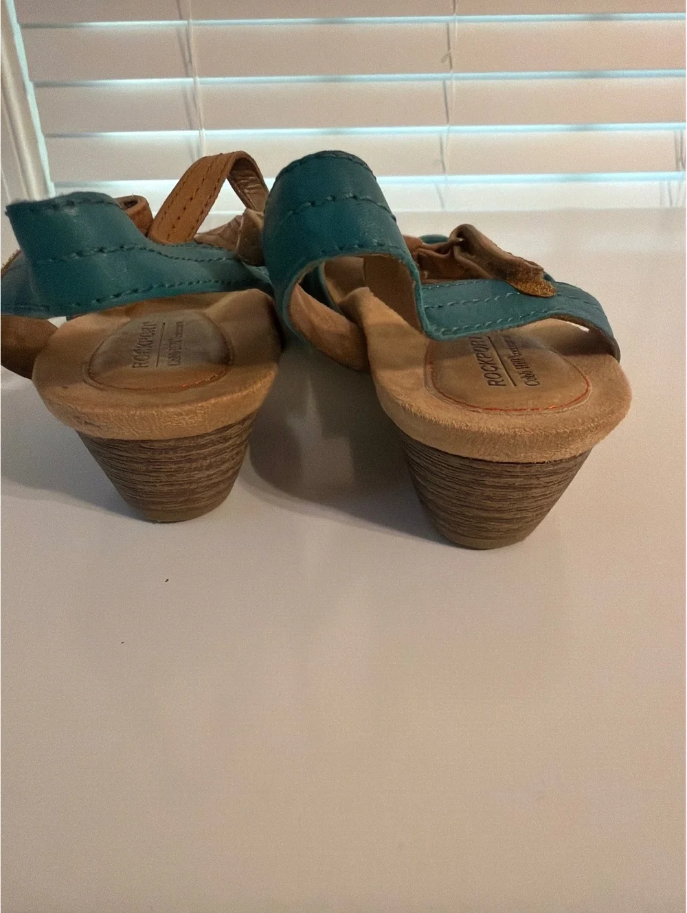 Rockport Women's Teal and Tan Leather Wedge Sandals